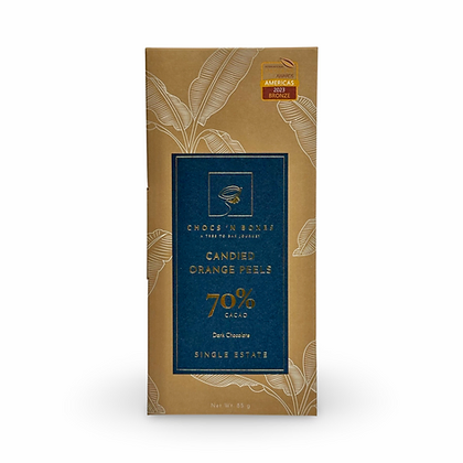 70% dark chocolate candied orange peel bar